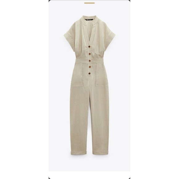 Zara long straight fit linen blend jumpsuit - Picture 4 of 9